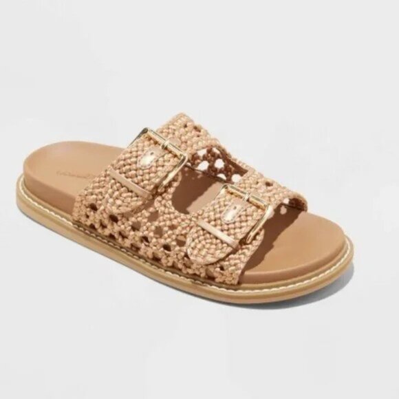 Universal Thread Braided Slide Sandals Tan Gold Buckle – Women’s 7 - Picture 1 of 4